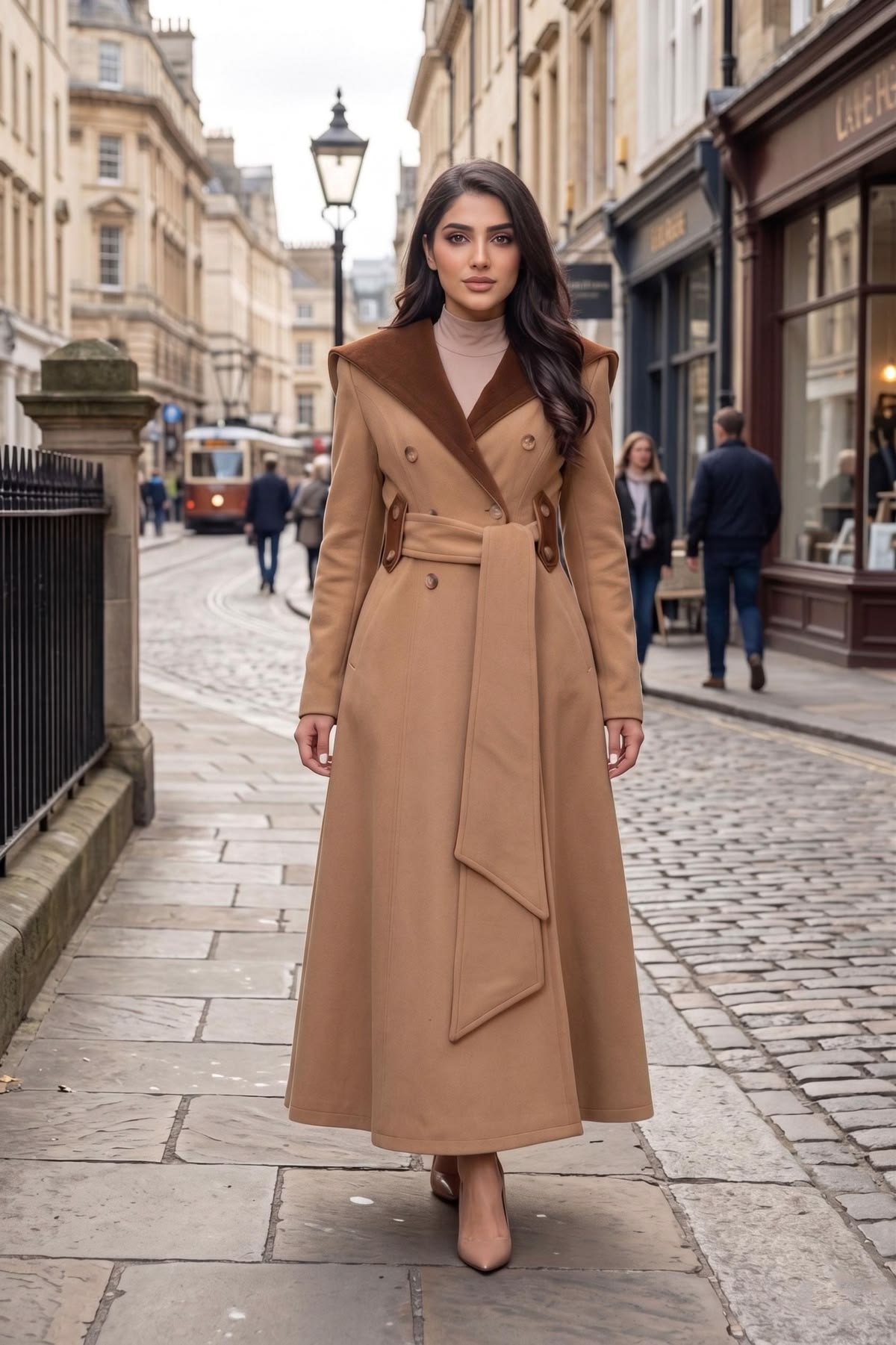 Woman wearing a wool and cashmere coat